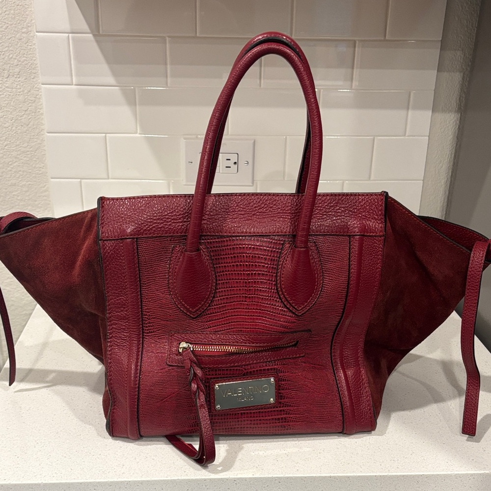 Valentino Burgundy Leather Tote Bag